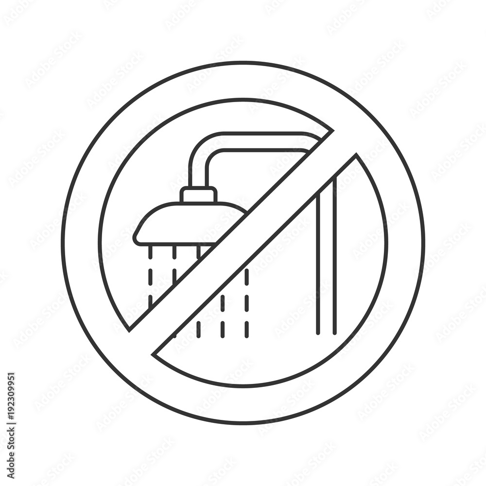 Forbidden sign with shower faucet linear icon Forbidden sign with shower faucet linear icon