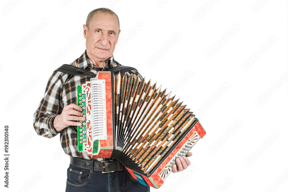 Φωτογραφία Portrait of a man, grandfather playing the accordion