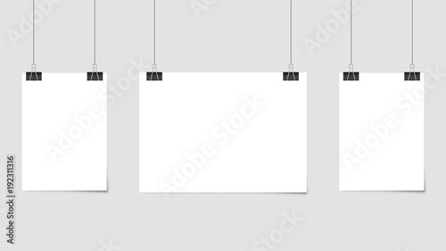 Poster template of a paper sheet. Hanging posters Set. Vector illustration