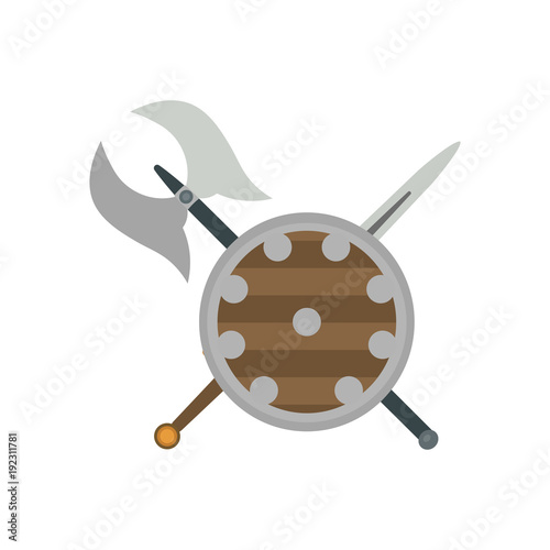 Set of different medieval weapons vector flat illustrations.