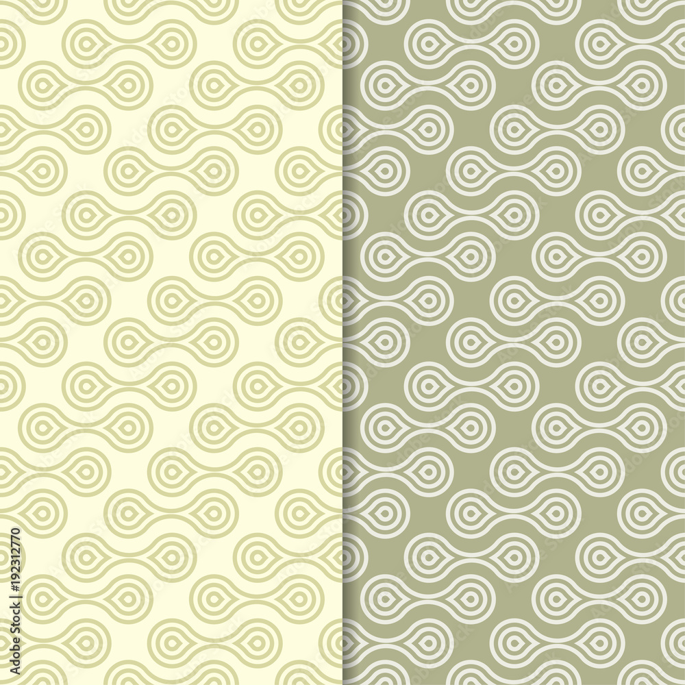 Olive green geometric seamless patterns