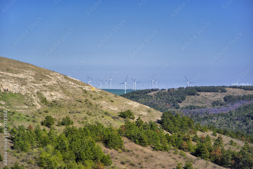 Distant wind turbines