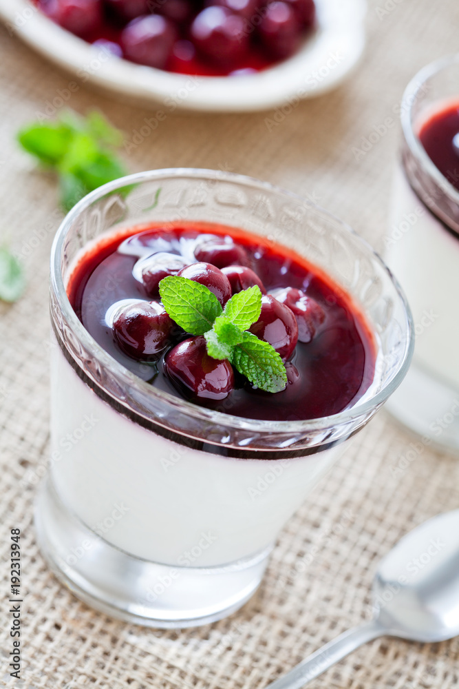 Panna Cotta In A Glass With Cherries Panna Cotta In A Glass With Cherries