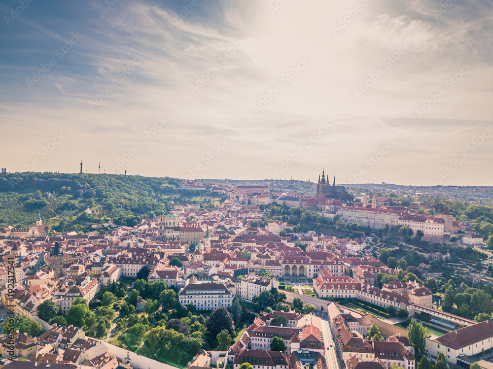 Obraz premium Areal shot of Prague old town