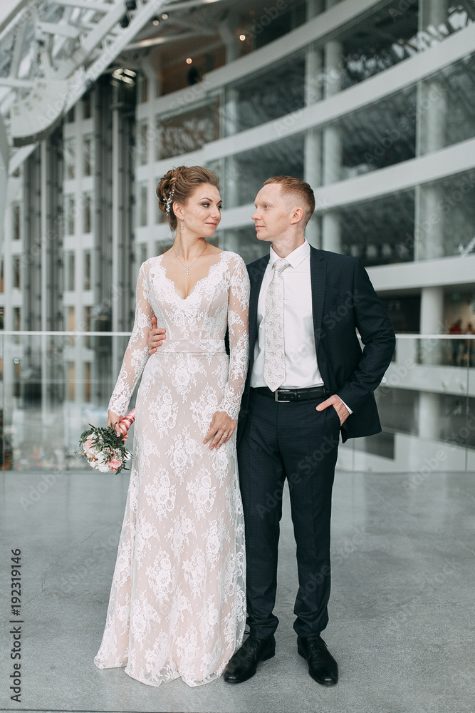 Wedding in the European style in the studio and on the street.Loft style