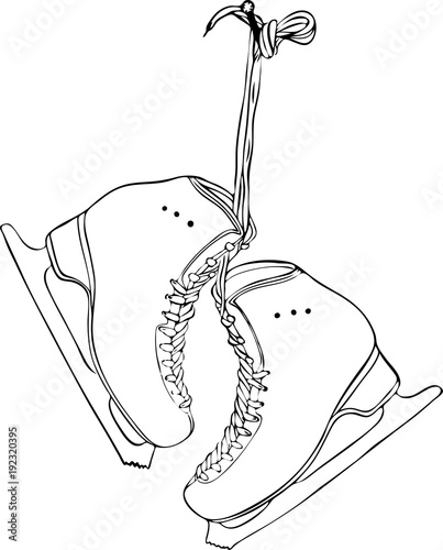 painted skates for figure skating hanging on a nail