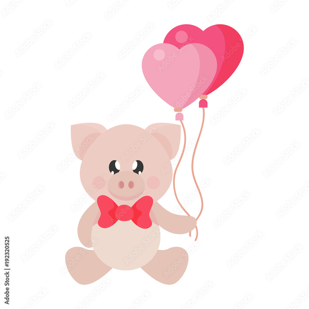 cartoon cute pig sitting with tie and lovely balloons cartoon cute pig sitting with tie and lovely balloons