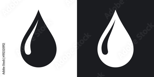 Vector rain drop icon. Two-tone version on black and white background photo