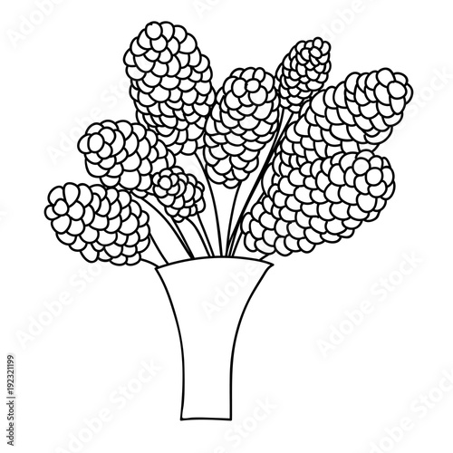 Cute cartoon flowers in vase. Lilac. Isolated on white background.