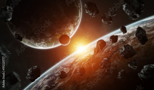 Fototapeta Naklejka Na Ścianę i Meble -  Distant planet system in space with exoplanets 3D rendering elements of this image furnished by NASA