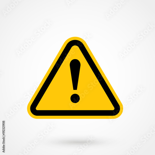 Yellow Warning Dangerous attention icon icon, danger symbol, filled flat sign, solid pictogram, isolated on white. Exclamation mark triangle symbol, logo.