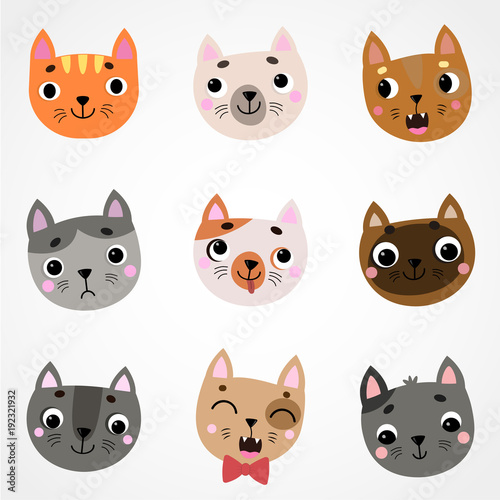 9 cute cats vector characters set