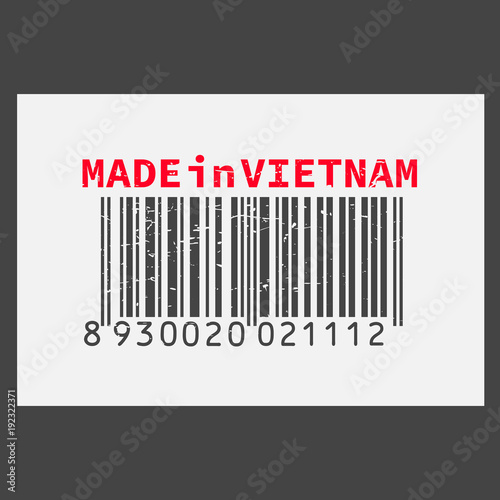 Vector realistic barcode Made in Vietnam on dark background.