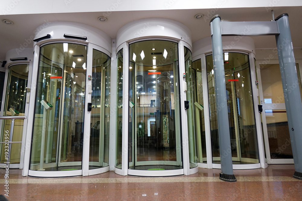 Security system at the entrance to the Bank . Security system at the entrance to the Bank .