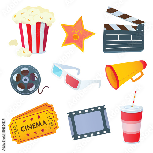 vector cartoon style 3d effect cinema movie illustration set