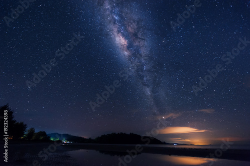 starry night sky with Milky way. image contain soft focus, blur and noise as night photo required high iso and long expose.