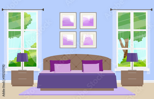 Bedroom interior. Vector illustration.