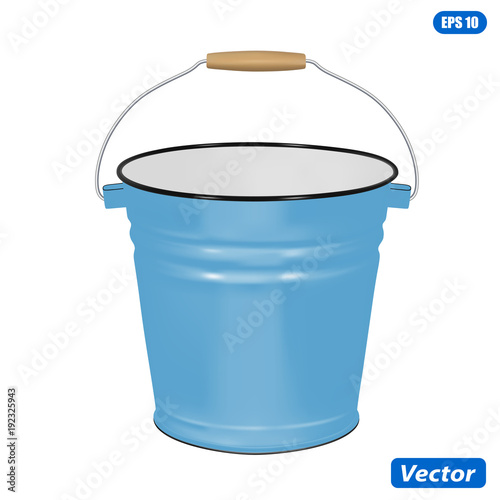 enamel bucket isolated on white background vector illustration photorealism