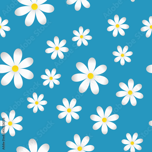 Vector infinite spring background with camomiles. Pattern of white camomiles.