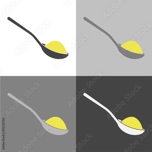 Vector icon of a spoon with sugar or salt. Vector icon on white-grey-black color