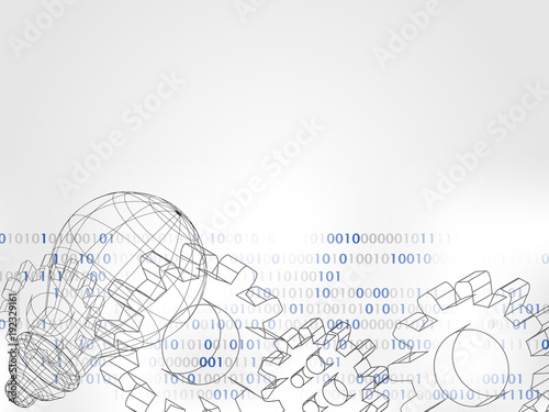Technology Background. 3d gear and bulb with digits as background for technology concept and engineering. Vector illustration.