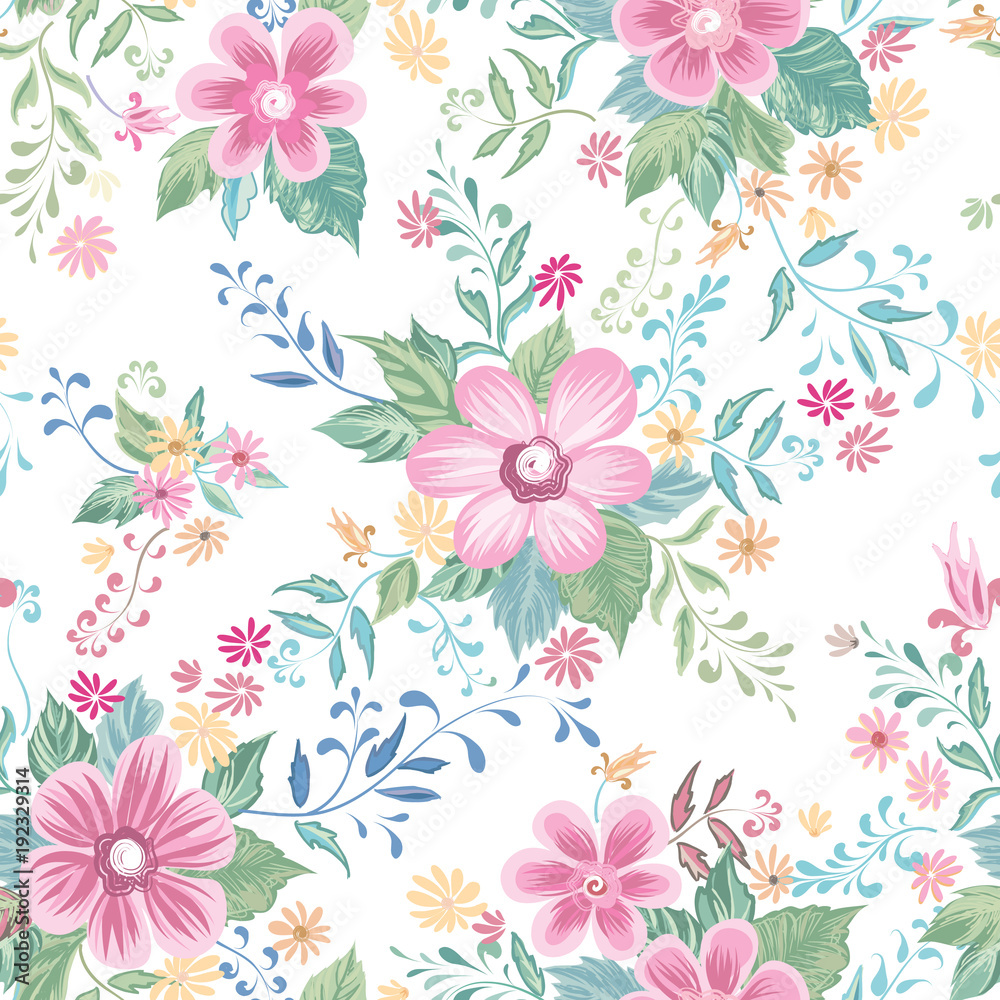 Obraz premium Floral seamless pattern. Abstract ornamental flowers. Flourish spring decor