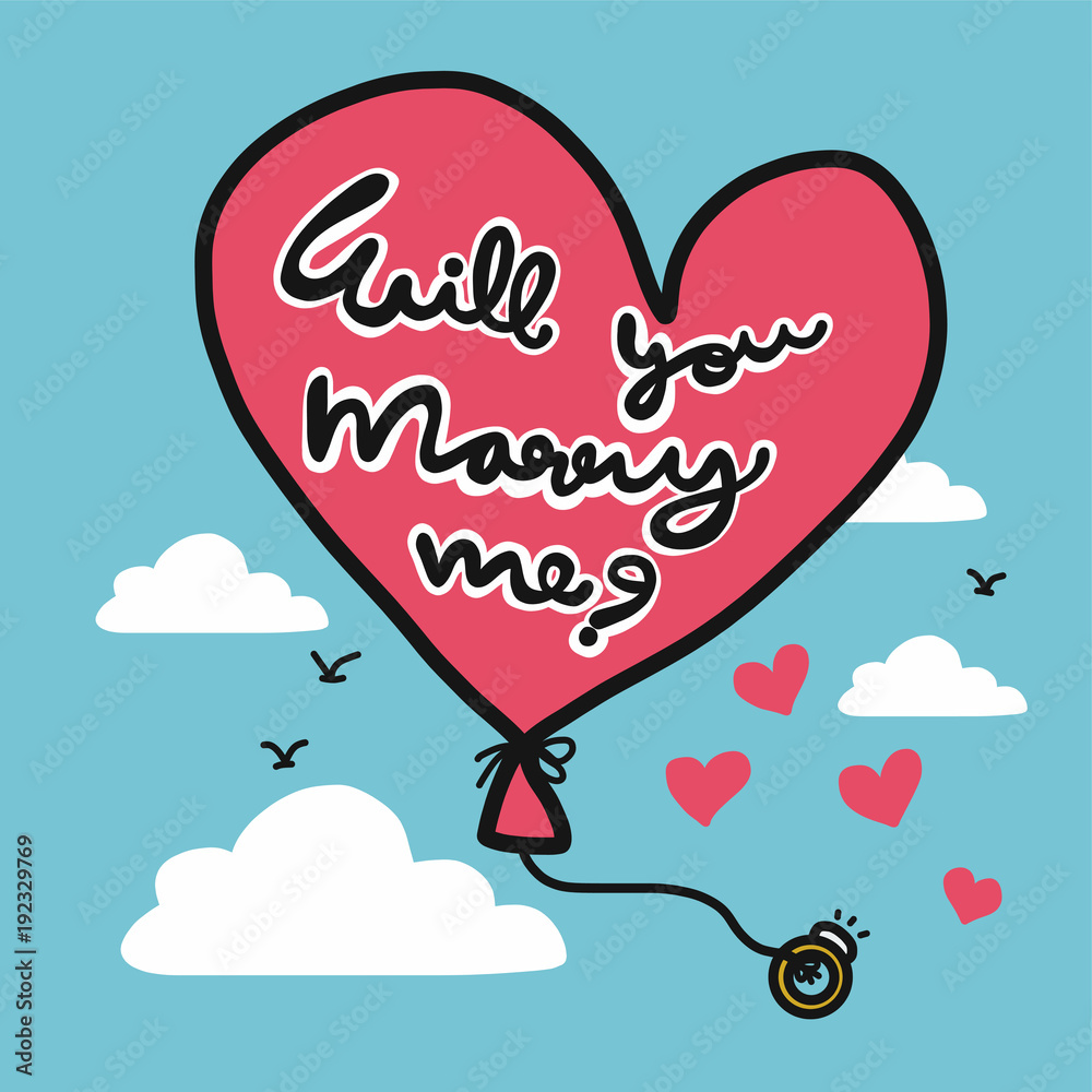 Will you marry me balloon cartoon vector illustration