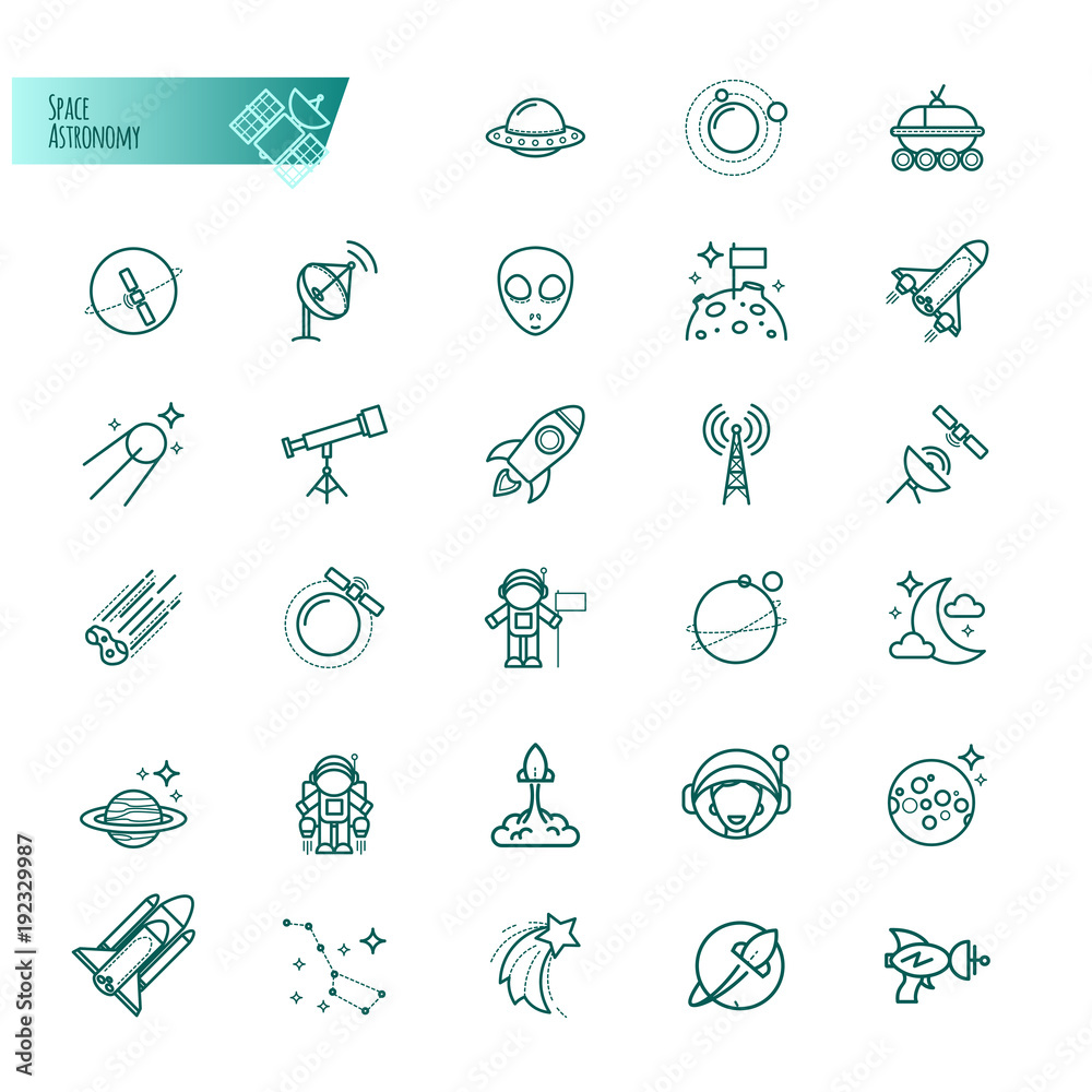 Space, Astronomy Thin line Icons set