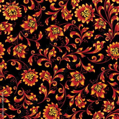 Floral seamless pattern. Flower background. Ornamental russian ethnic style