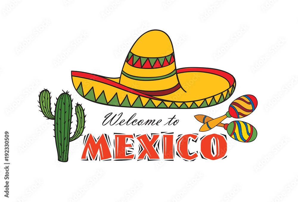 Conquista Visualizar guapo Mexican icon. Welcome to Mexico sign. Travel sign with cactus, sombrero  Stock Illustration | Adobe Stock
