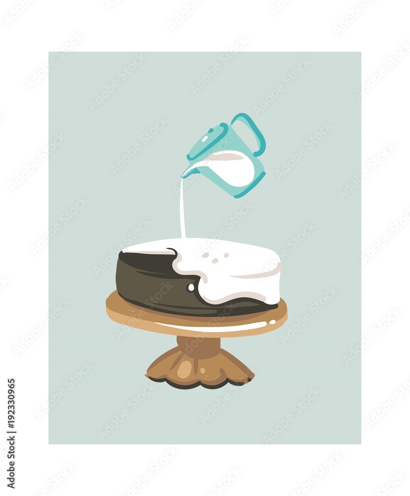 Hand drawn vector abstract modern cartoon cooking time fun ...