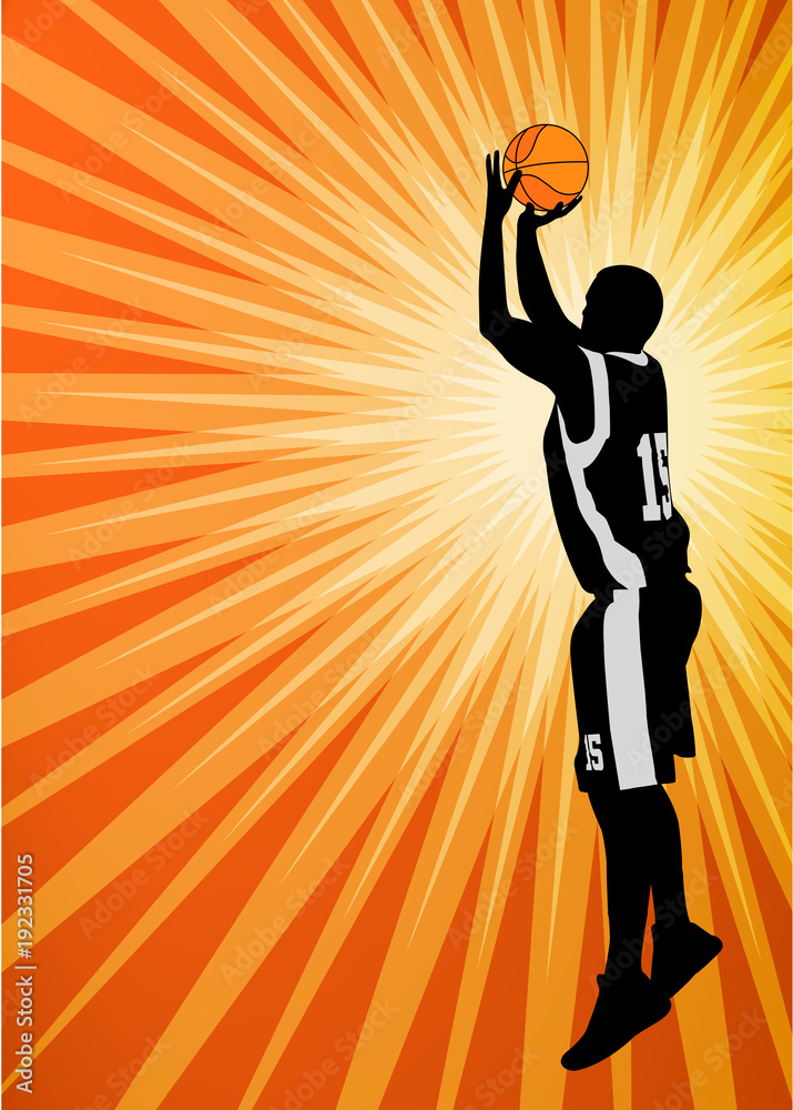 basketball player on the abstract orange background - vector