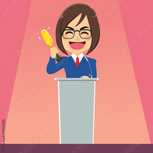 Young cute man holding golden prize winning award