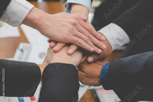 Wallpaper Mural businessman joining hand, business team touching hands together - unity, harmony, teamwork, partnership, collaboration, corporate concept. Torontodigital.ca