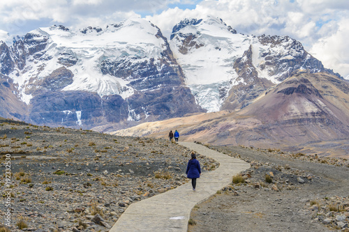 Hiker in Pastoruri glacier, Huascaran National Park, Peru photo