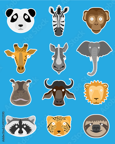 A set of stickers with painted animals