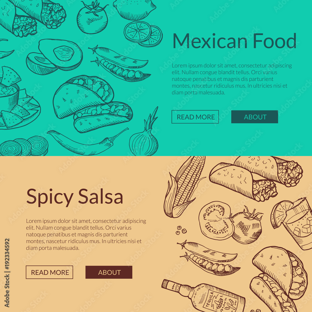 Vector banner with mexican food elements