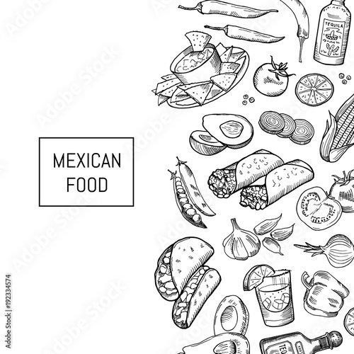Vector sketched mexican food elements