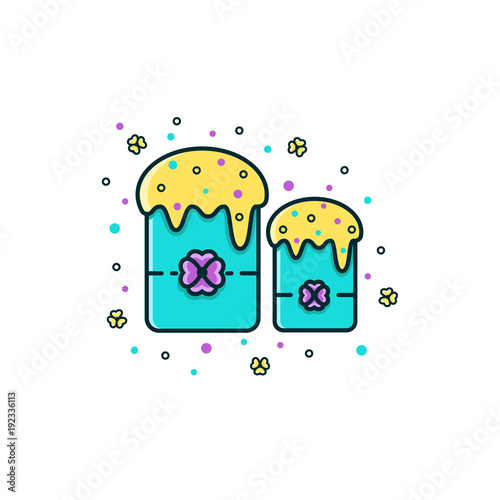 Easter bread flat color line icon on isolated background. Paska, kulich symbol in thin linear design. Traditional food for spring christian holiday vector ilustration. 