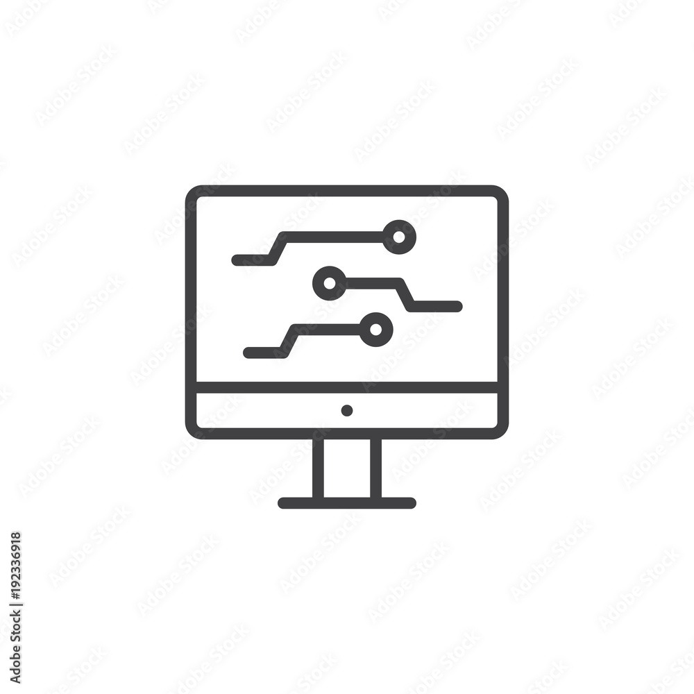 Computer monitor outline icon. linear style sign for mobile concept and web design. Electronics circuit simple line vector icon. Symbol, logo illustration. Pixel perfect vector graphics Computer monitor outline icon. linear style sign for mobile concept and web design. Electronics circuit simple line vector icon. Symbol, logo illustration. Pixel perfect vector graphics