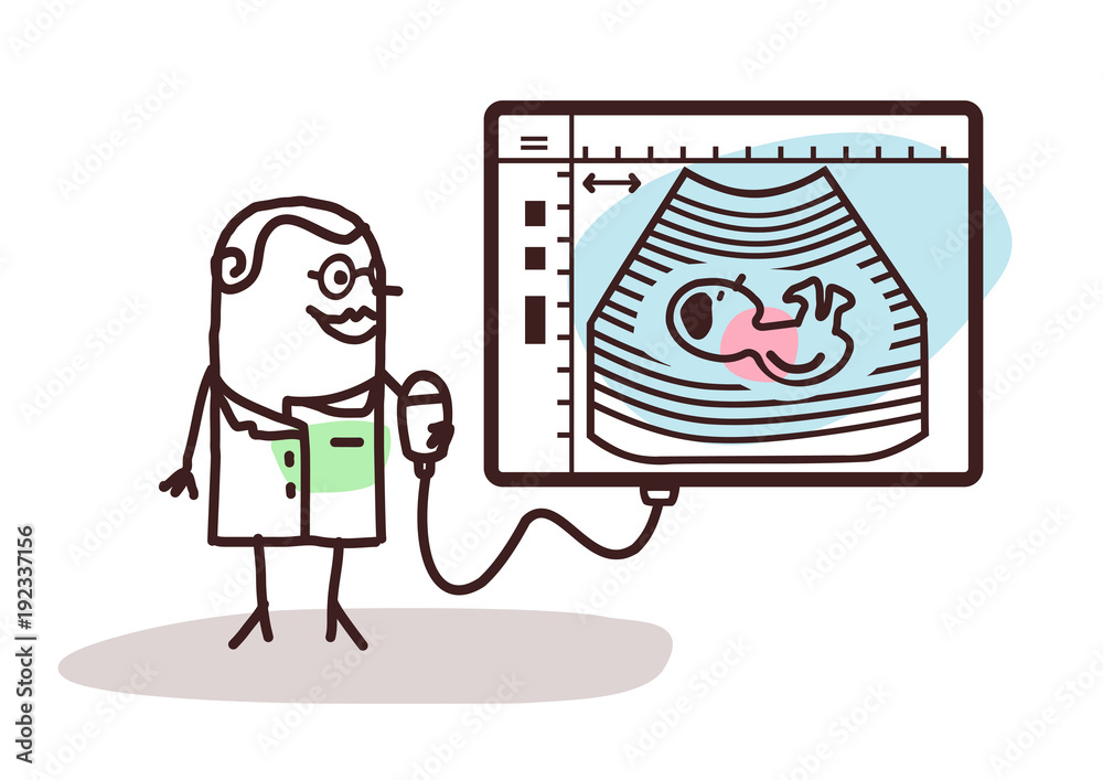 Cartoon Doctor with Ultrasound Monitor