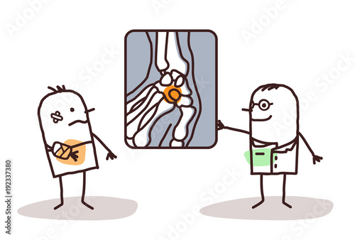 Cartoon Man with Wounded Hand and Radiologist