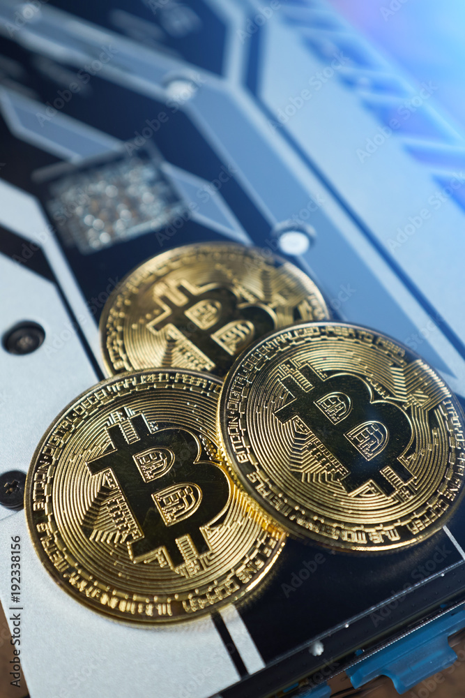 Bitcoin and Graphic Card in background