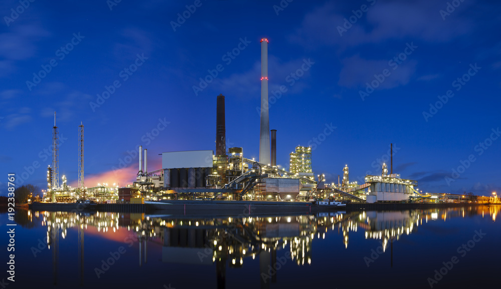 Oil Refinery Panorama At Night