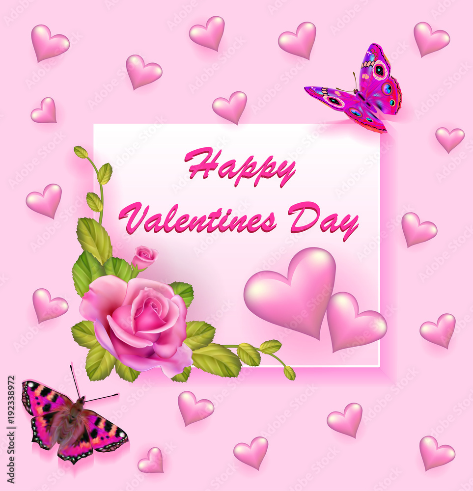 Stock Illustration Valentine's day greeting card with rose and butterflies