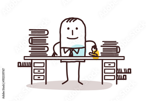 cartoon employee man working at his desk