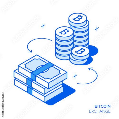 Isometric bitcoin investment and growth line style design concept