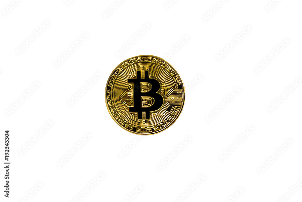 Golden bitcoin on white background or isolated Golden bitcoin on white background or isolated