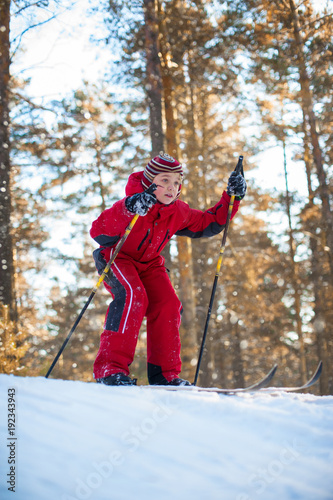 A little boy in red clothes...