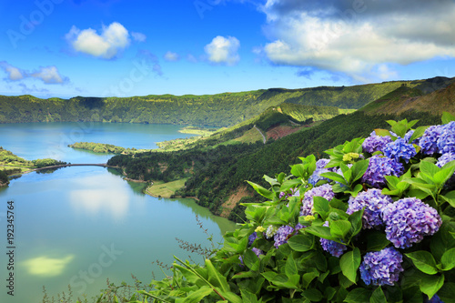 Bild auf Leinwand Volcanic caldeira of Sete Cidades in Sao Miguel island, Azores Archipelago, Popr